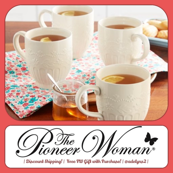 The Pioneer Woman Other - 🌺 New Pioneer Woman Linen White Toni Mugs, Set of 4